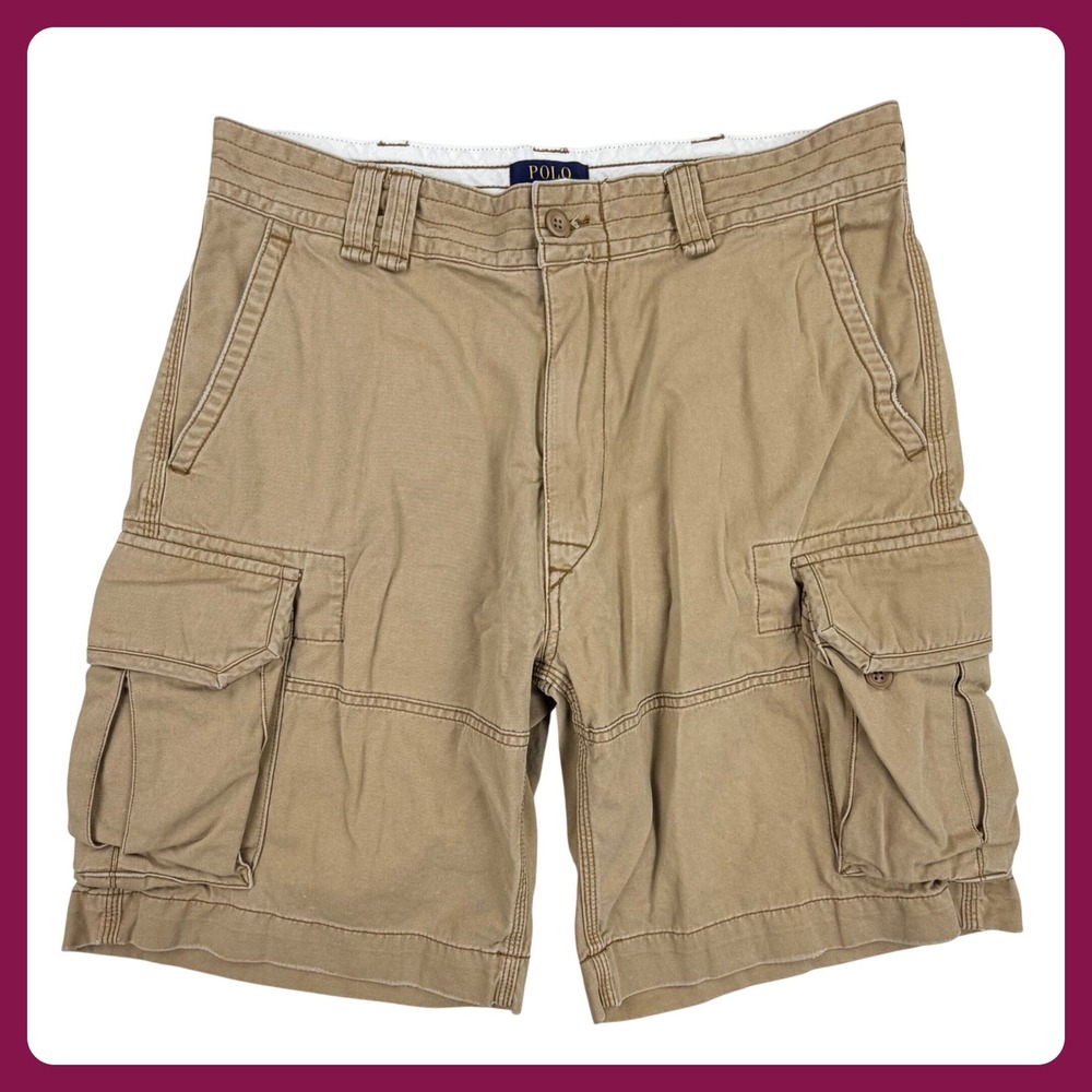 Polo Ralph‎ Lauren Classic Chino Cargo Shorts Men 35 Khaki Tan Cotton Utility